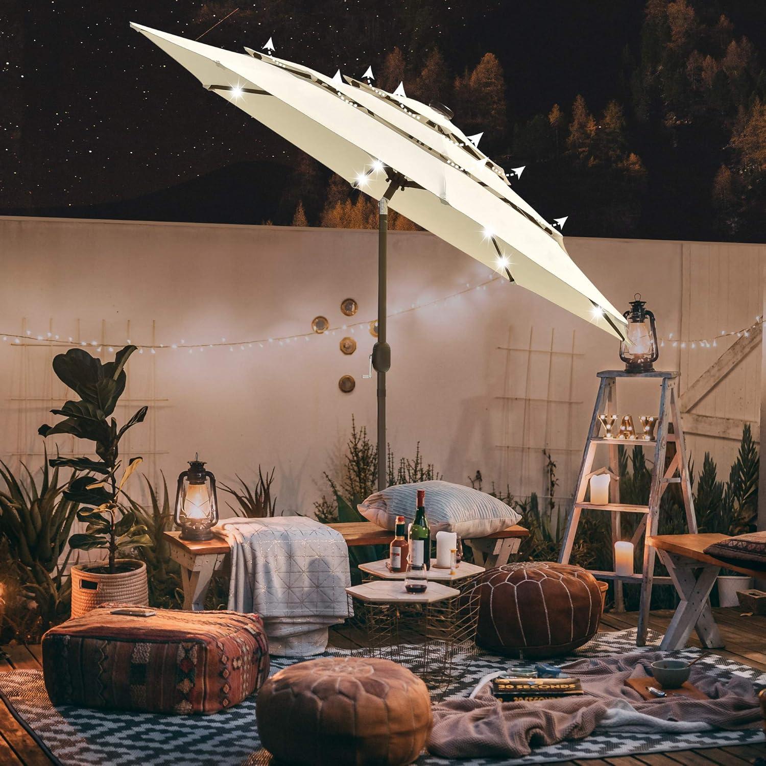 Latitude Run® 9 Feet Patio LED Solar Umbrella With Crank