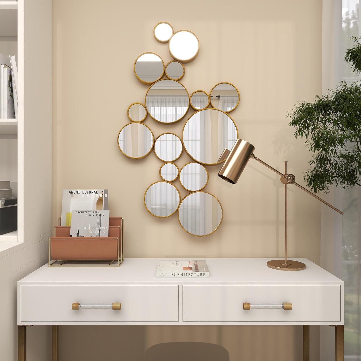 Gold Round Cluster Framed Wall Mirror, 40" x 22"