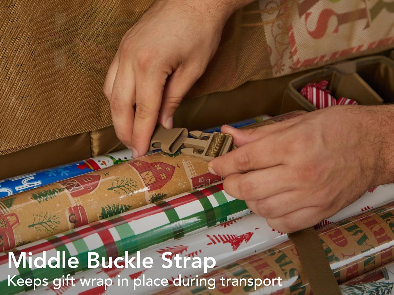 Covermates Keepsakes Gift Wrap Organizer - Holds up to 25 Rolls - Heavy Duty - Accessory Trays with Adjustable Compartments - Mesh Pocket - Holiday Storage, Green