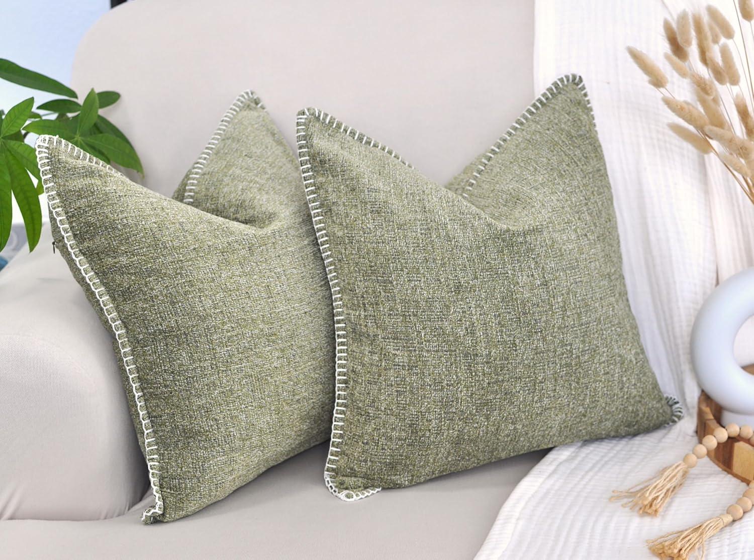 Soft Chenille Throw Pillow Covers With Stitched Edge