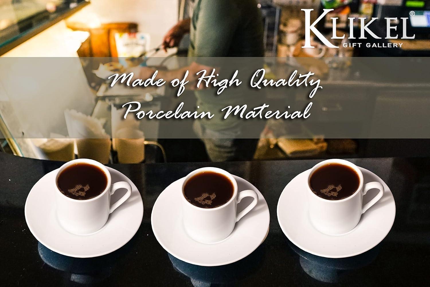 Klikel Tea Cups And Saucers Set - 6 Piece White Coffee Mug Set - 6 Inch Plates And 8.5oz Mugs - Cappuccino Cup And Saucer Set For Latte Cafe Mocha Espresso Bar
