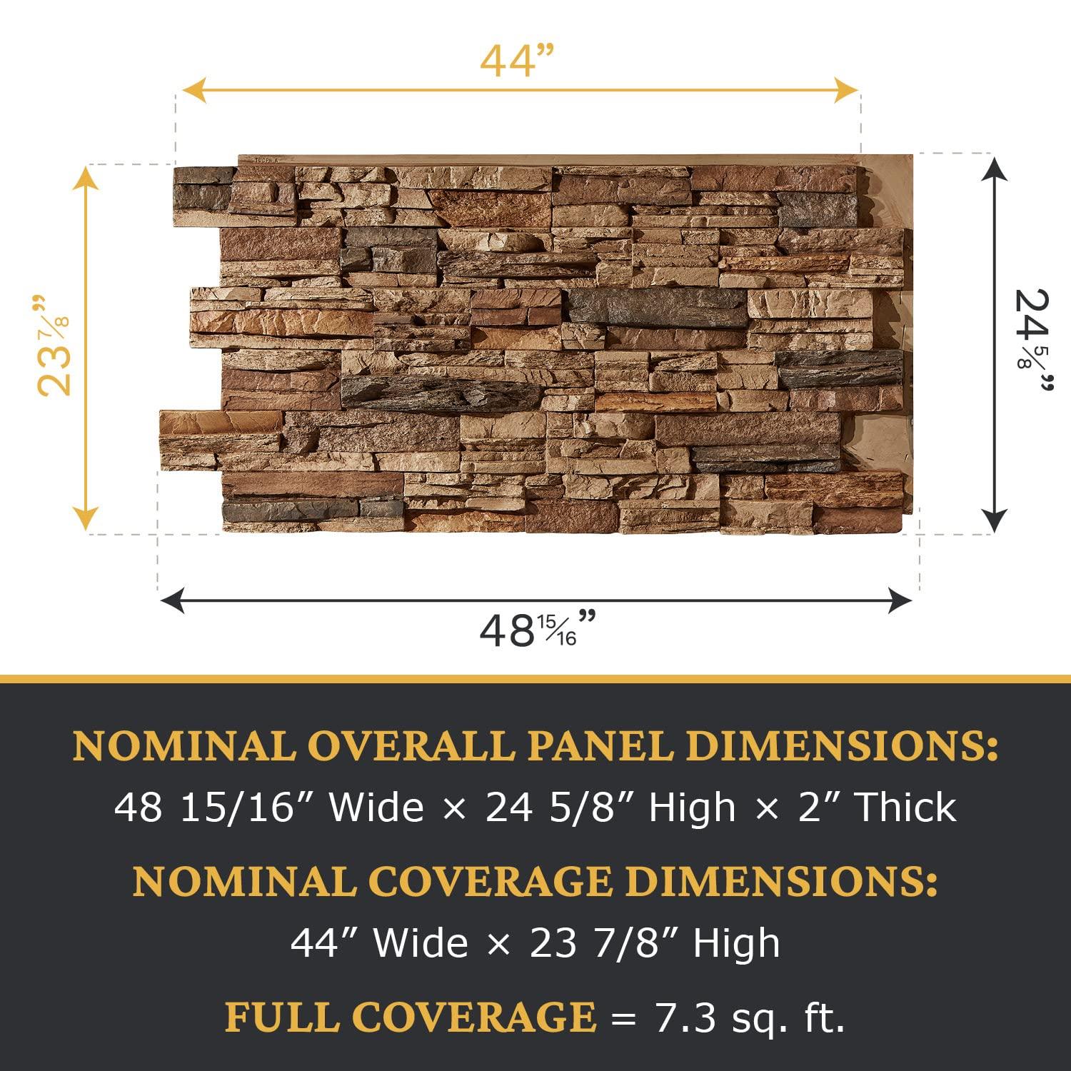 Faux Stacked Stone 3D Textured Wall Panel Sample | Sedona | 8"L x 8"H | Sample Size | Cognac Brown