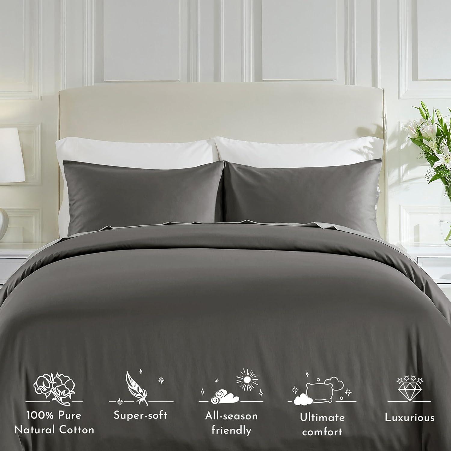 Duvet Cover Set 400 Thread Count 100% Cotton Sateen - Button Closure, Corner Ties by California Design Den