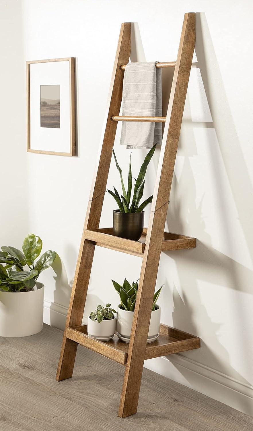 Kate & Laurel All Things Decor 18"x14"x58" Lowry Wood Ladder Shelf Rustic Brown  2-Tier Decorative Storage