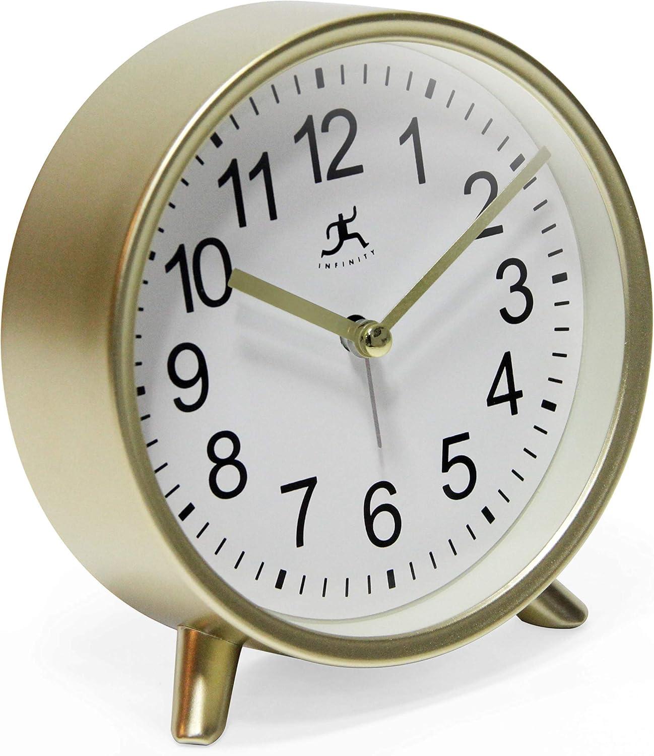 Matte Gold Round Analog Tabletop Alarm Clock