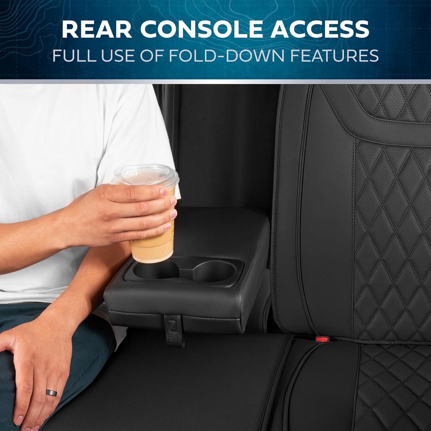 MotorBox Car Seat Covers Ranch Leatherette Faux Leather Black Seat Covers for Car Diamond Stitched Cushioned Seat Protectors for Automotive Accessories, Trucks, SUV, Car Full Set