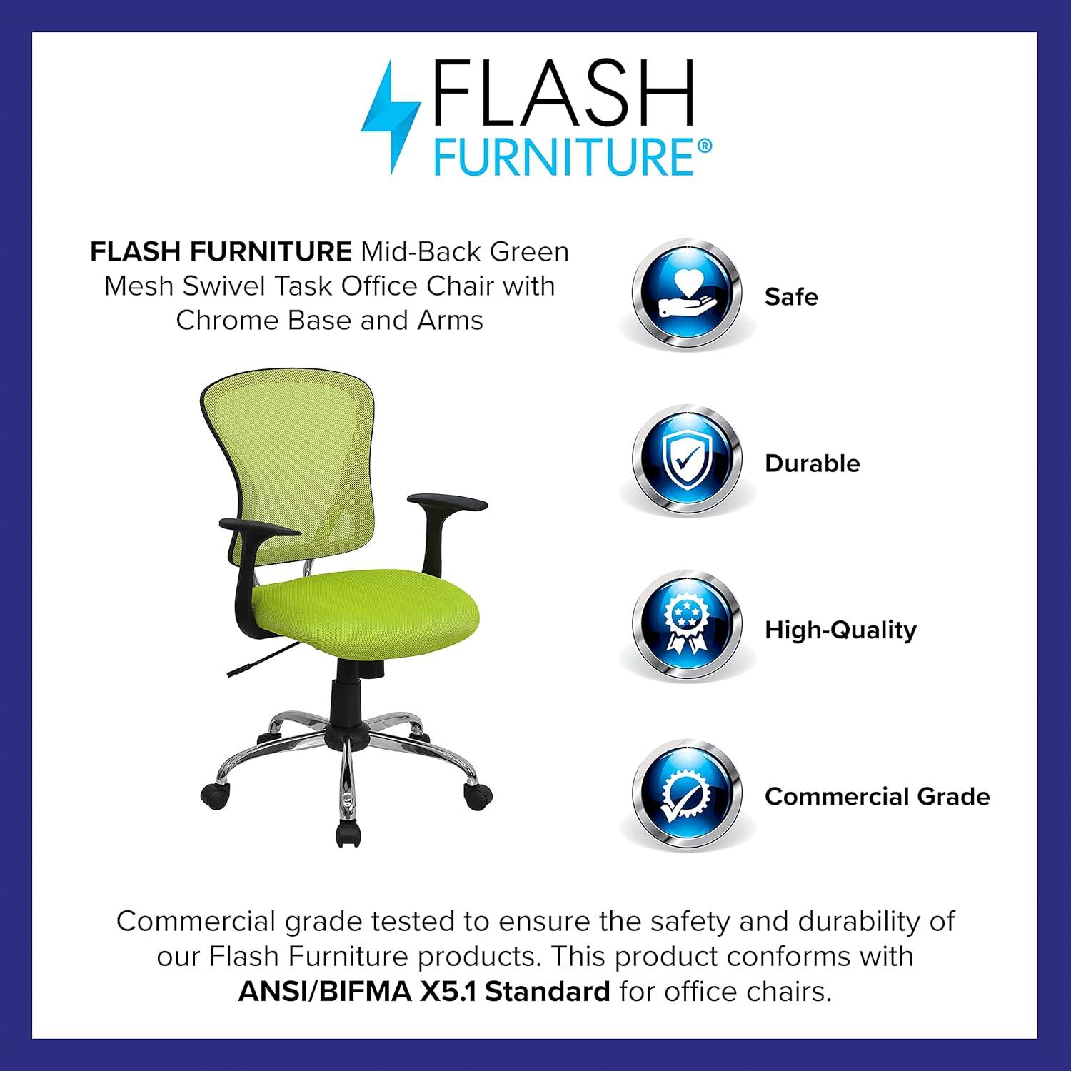 Flash Furniture Mid-Back Mesh Swivel Task Office Chair with Chrome Base and Arms