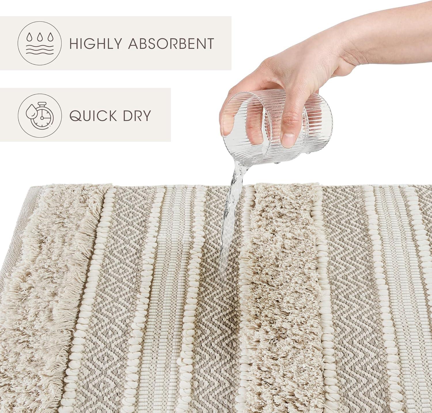 Ink+Ivy, JLA Home 22"x58" Asher Woven Textured Striped Bath Rug Natural : Microfiber, Machine Washable, Non-Slip Backing