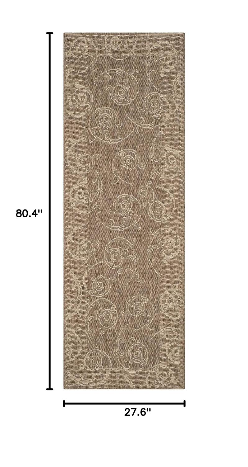 SAFAVIEH Courtyard Daniel Oriental Indoor/Outdoor Runner Rug, Brown/Natural, 2'3" x 6'7"