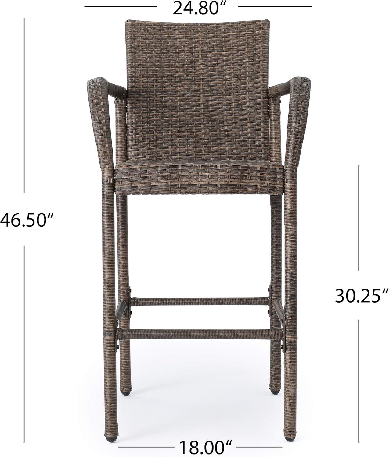 Delfina 2pk Wicker Barstool - Mix Mocha - Christopher Knight Home: UV & Weather-Resistant, Powder-Coated Frame