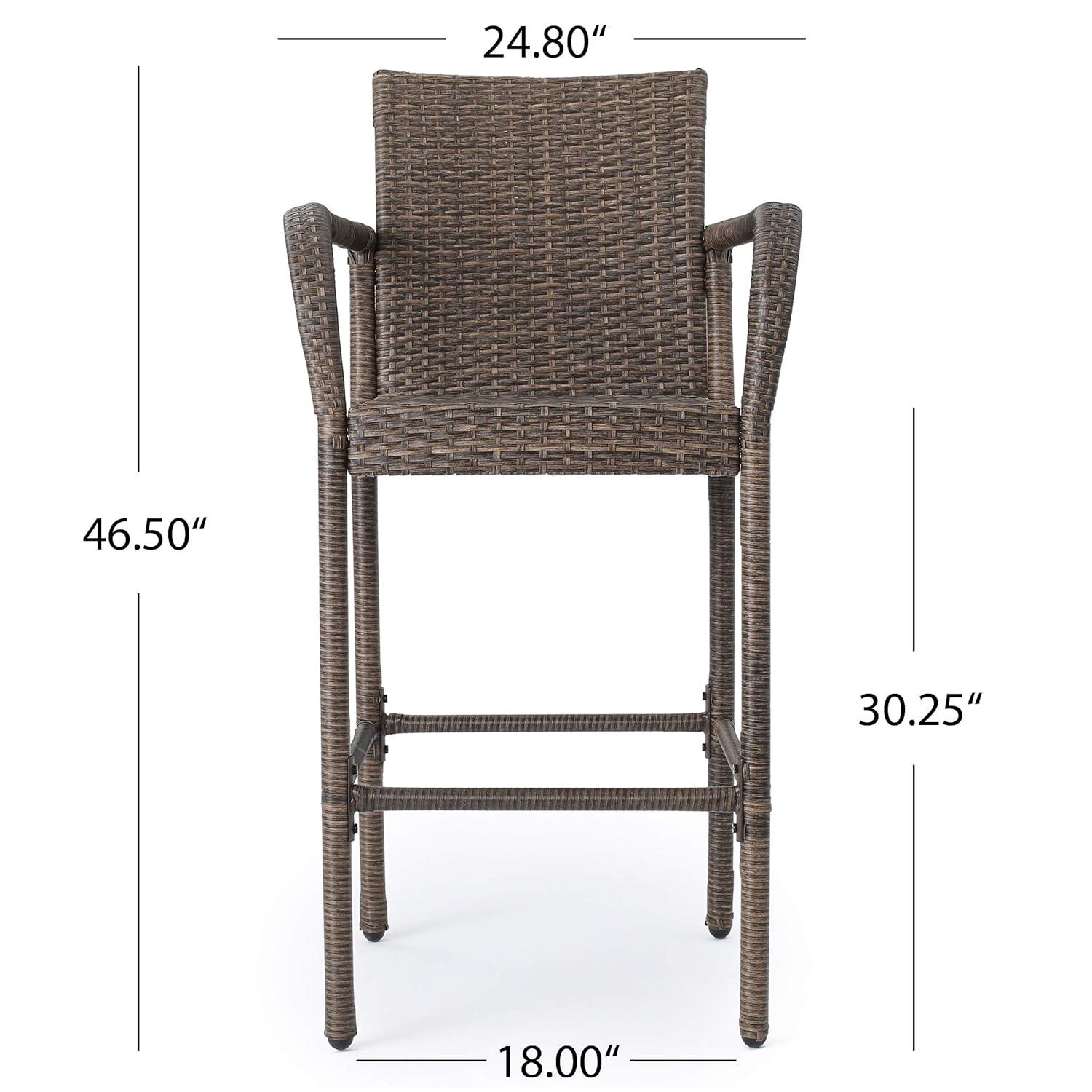 Delfina 2pk Wicker Barstool - Mix Mocha - Christopher Knight Home: UV & Weather-Resistant, Powder-Coated Frame