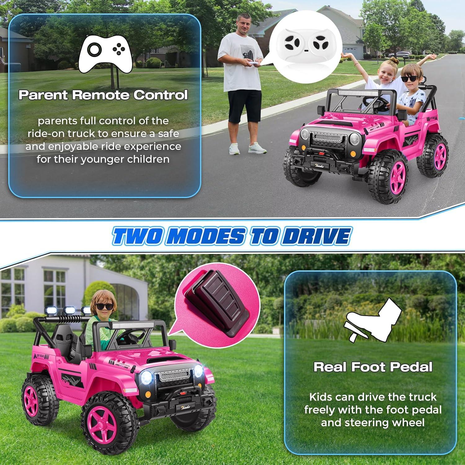 Ancheer Alex 24V 4WD//2WD Ride On Jeep Truck,2 Seater Kids UTV With 4X200w Powerful Engine,Remote Control,Bluetooth,20 Wide Seat,Vehicles for Kids Toddlers