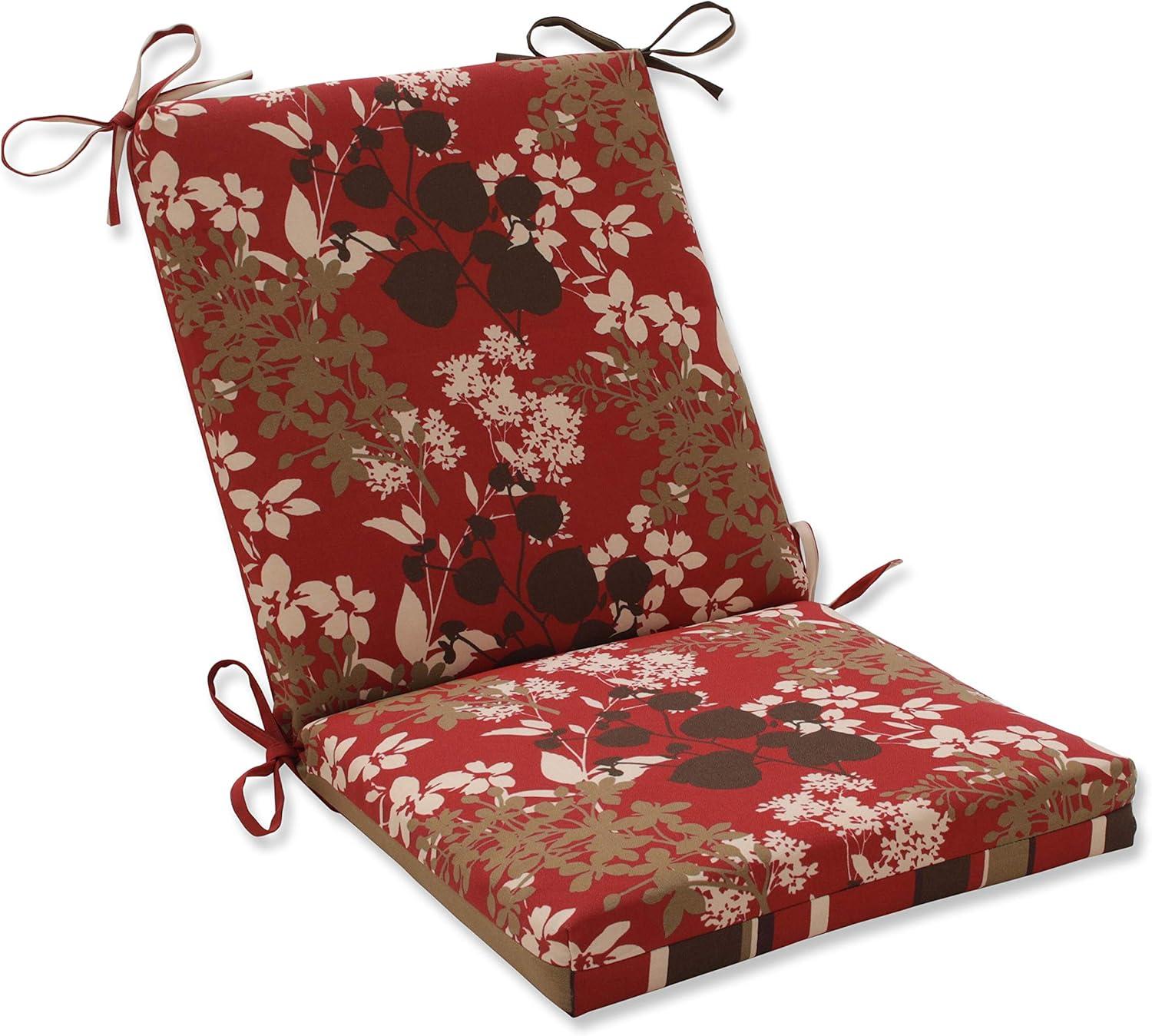 Modern Floral & Stripe Reversible Outdoor Chair Cushion, Brown/Red