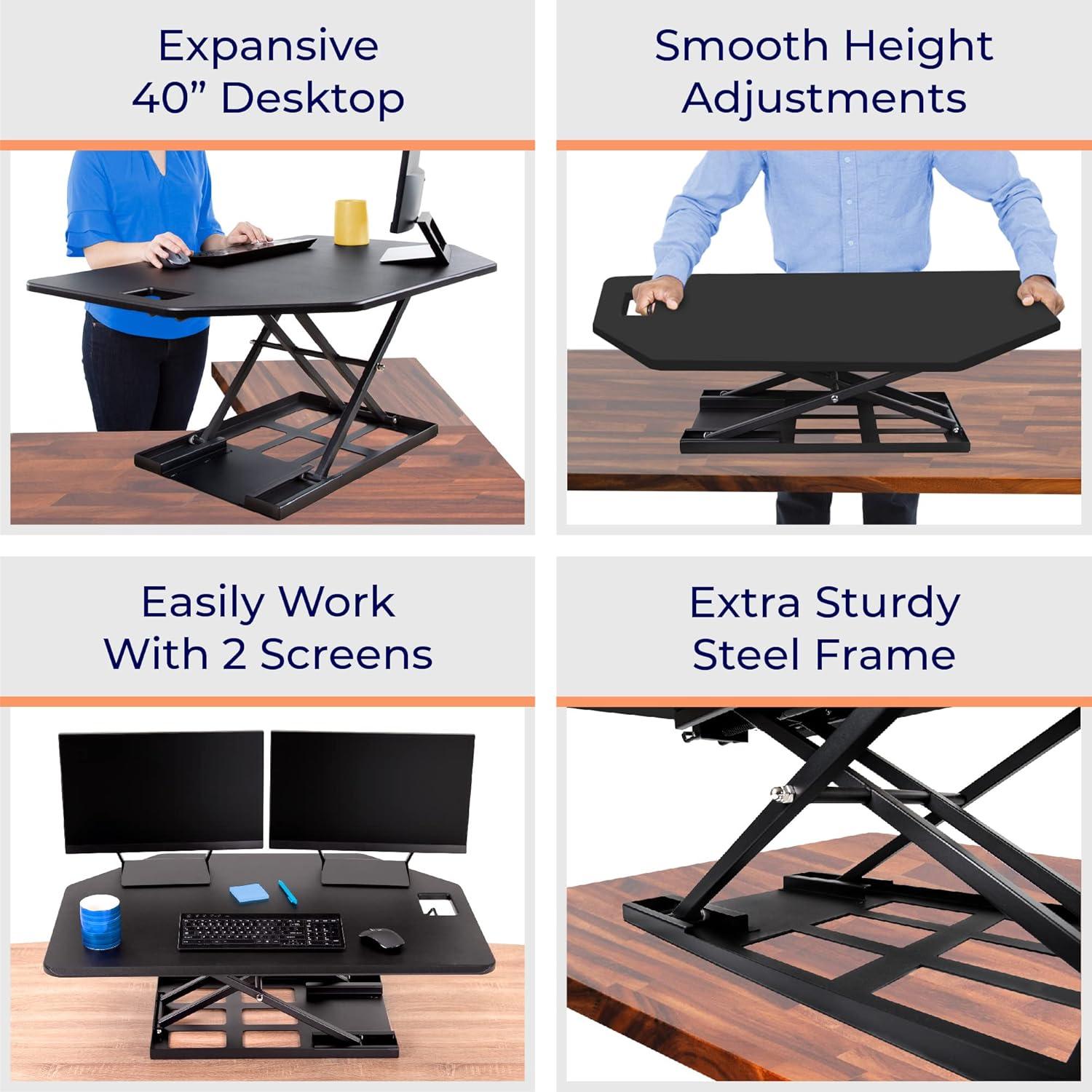 X-Elite Premier Corner Standing Desk Converter with Pneumatic Height Adjustment - Black – Stand Steady