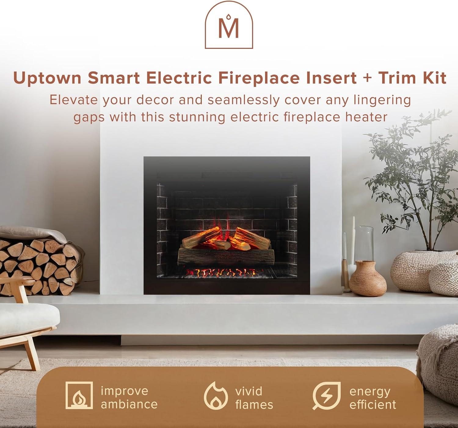 Uptown 33" Infrared Electric Fireplace Insert Heater with Trim Kit, Compatible with Alexa & Google, Remote Control