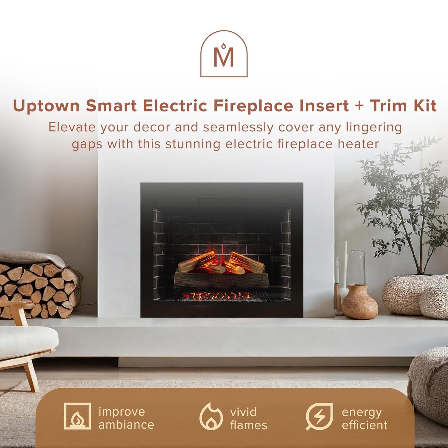 Uptown 33" Infrared Electric Fireplace Insert Heater with Trim Kit, Compatible with Alexa & Google