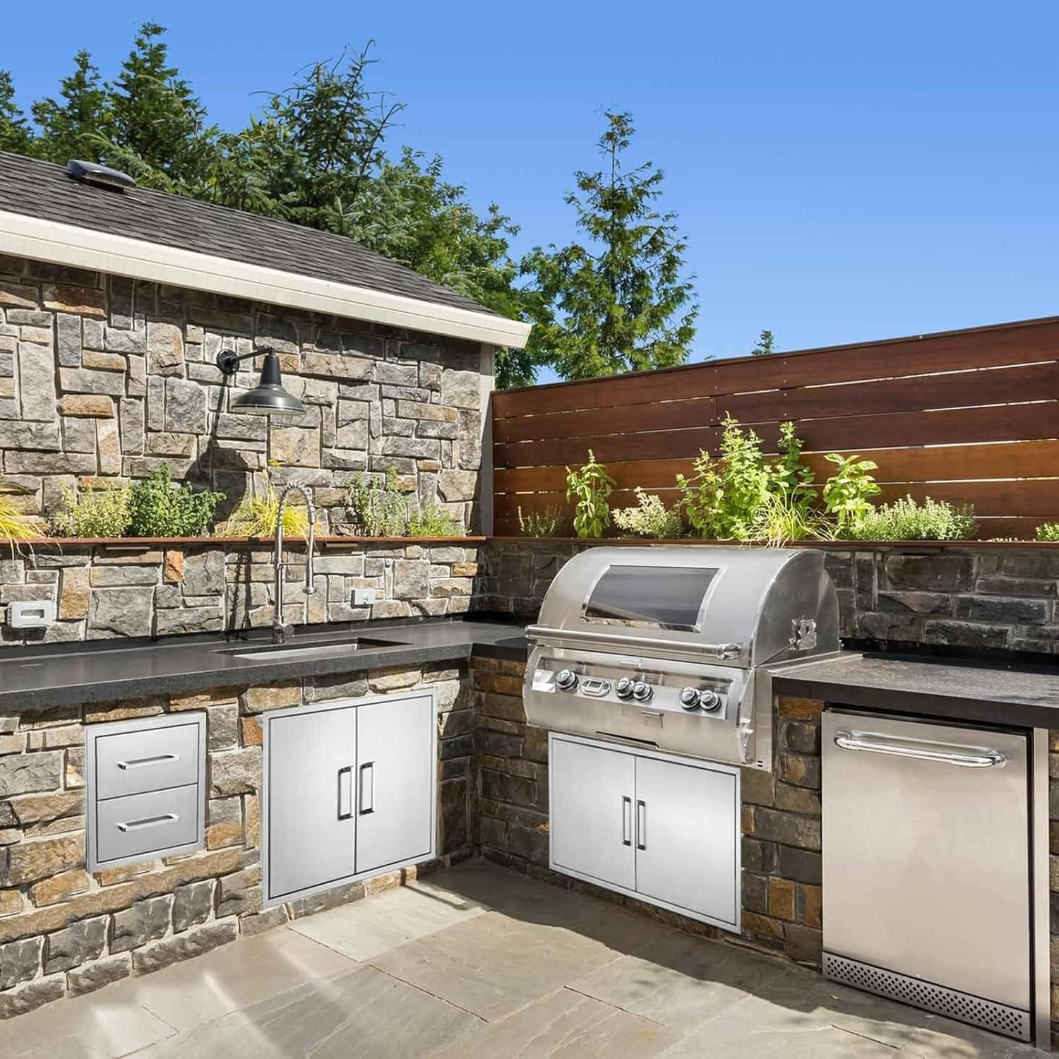 Outdoor Kitchen Drawer Stainless Steel 3-Drawer, BBQ Island Built-in Drawer Weatherproof, Flush Mount for Outdoor Kitchen and Grill Station (17"W*30"H*21“D)
