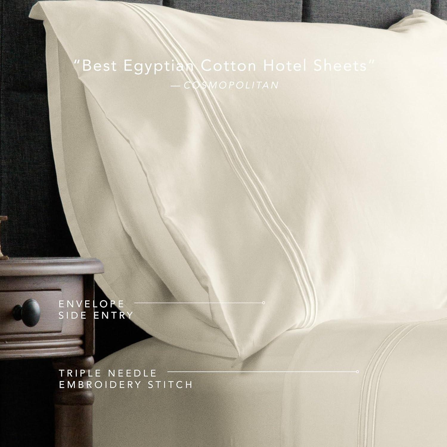 Fishers Finery 100% Certified Egyptian Cotton Sheet Sets, 500 Thread Count 4 Piece - Premium, Soft and Breathable Sheets - 16in Deep Pocket Classic Set (Ivory,K,4Pack)