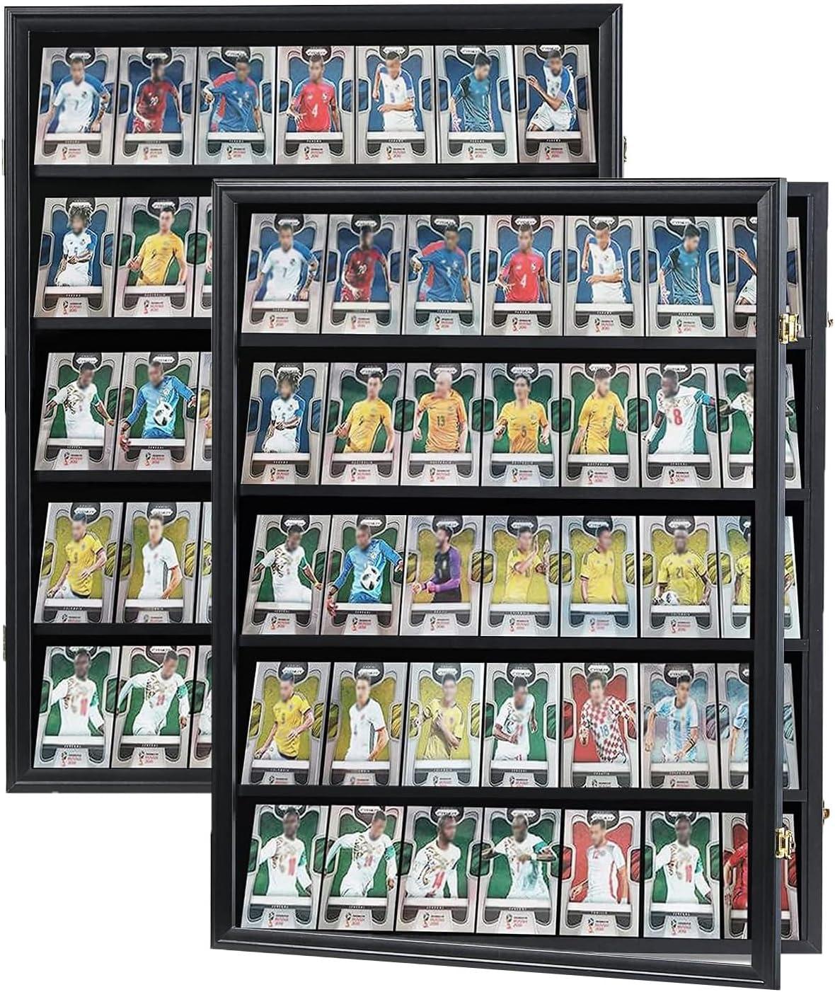 Estuche para Exhibición de Tarjetas Deportivas de 35 Grados: Marco de Exhibición de Tarjetas de Béisbol con Protección UV Gabinete de Pared con Cerradura Transparente para Tarjetas Coleccionables de Baloncesto Negro Vertical