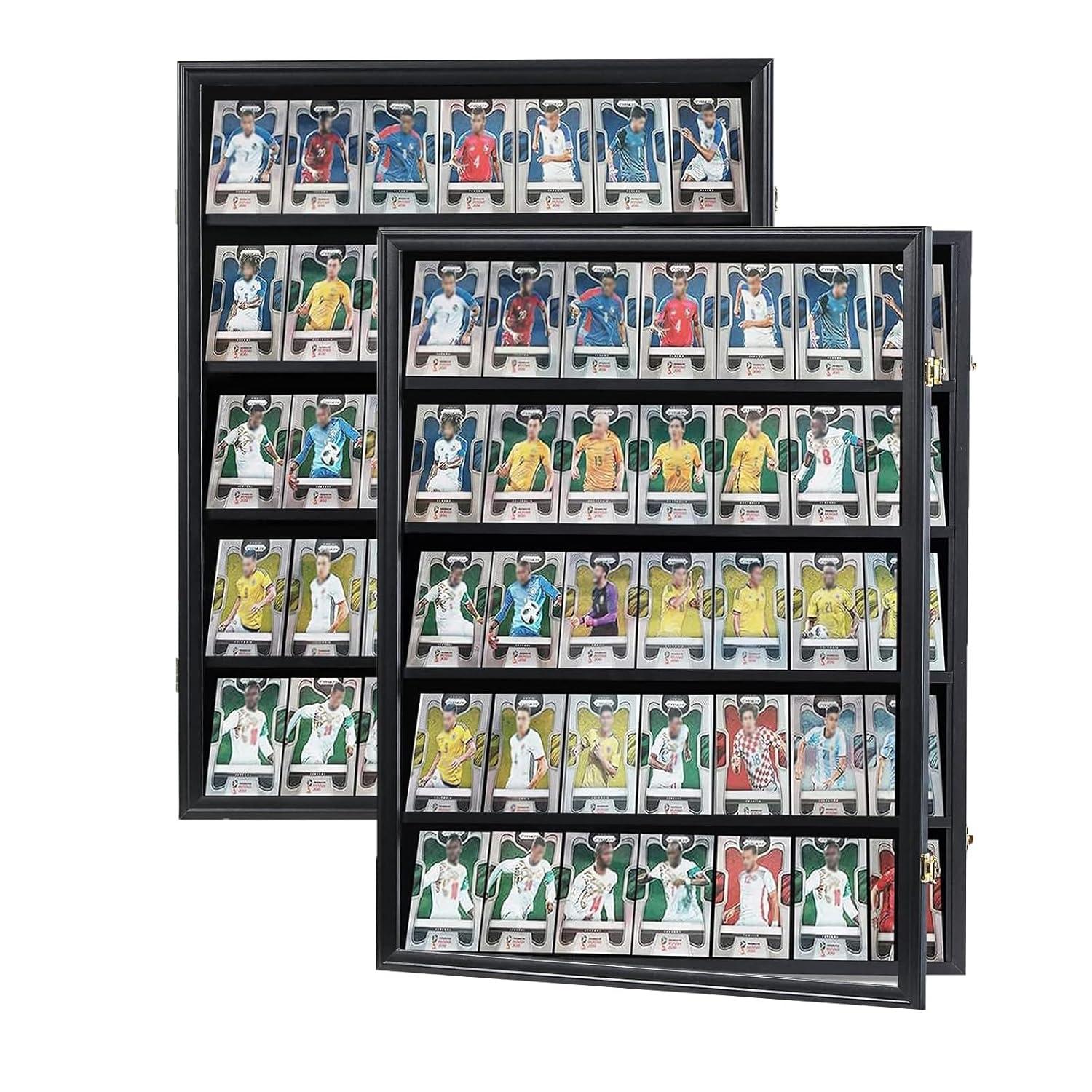 Estuche para Exhibición de Tarjetas Deportivas de 35 Grados: Marco de Exhibición de Tarjetas de Béisbol con Protección UV Gabinete de Pared con Cerradura Transparente para Tarjetas Coleccionables de Baloncesto Negro Vertical