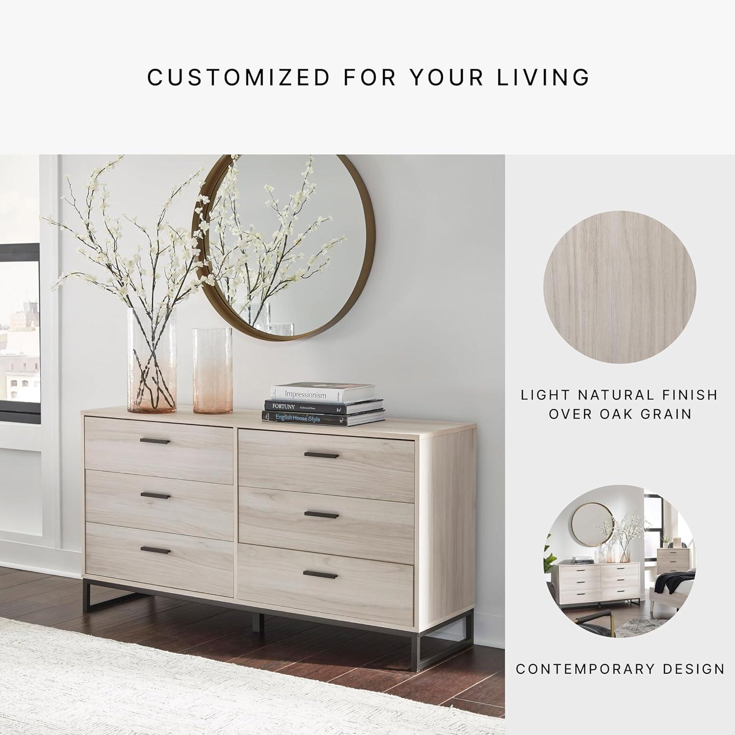 Signature Design by Ashley Contemporary Socalle 6 Drawer Dresser, Light Natural