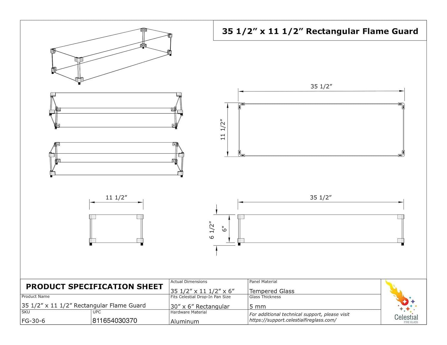 Celestial Fire Glass Rectangle Fire Pit Wind Guard