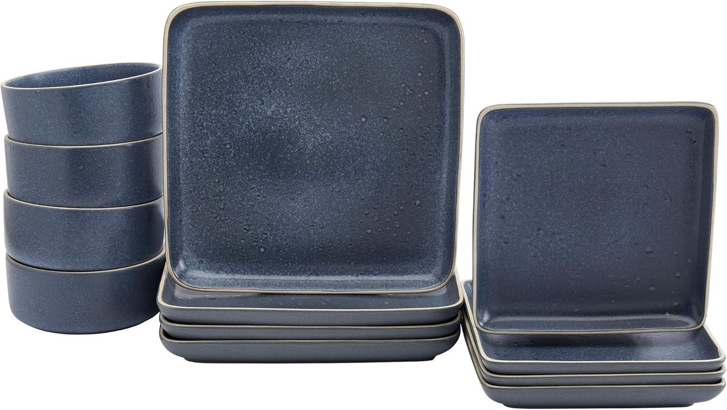 Madison Blue Square Ceramic Dinnerware Set, Service for 4