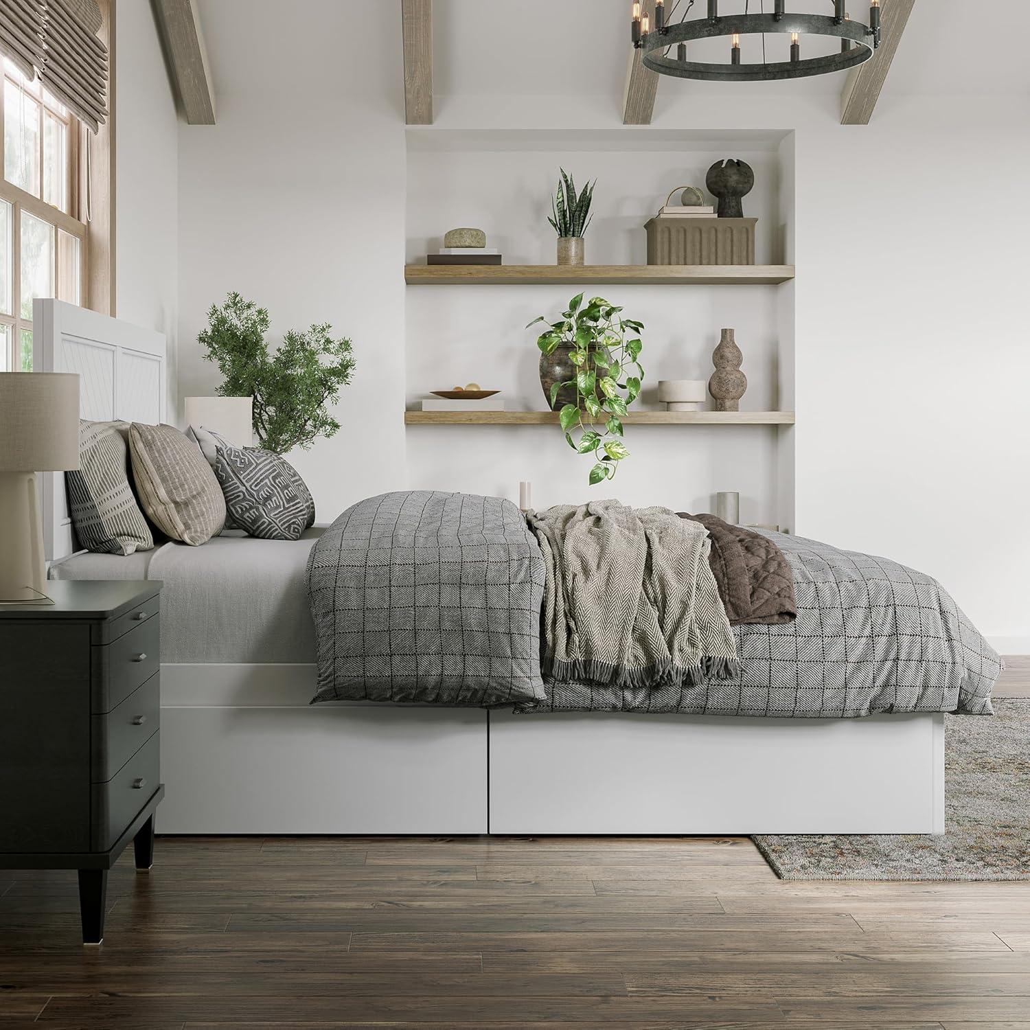 AFI Canyon Cama con Plataforma de Madera Maciza Blanca con Pie de Cama a Juego y Cajones de Almacenamiento, Completo