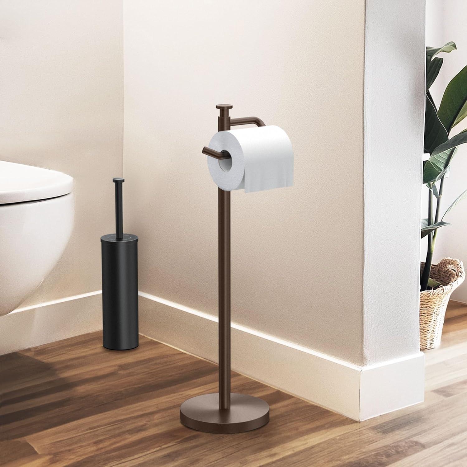 Free Standing Toilet Paper Holder with Weighted and Padded Base | 23.68"H Toilet Paper Roll Holder Stand for Bathroom