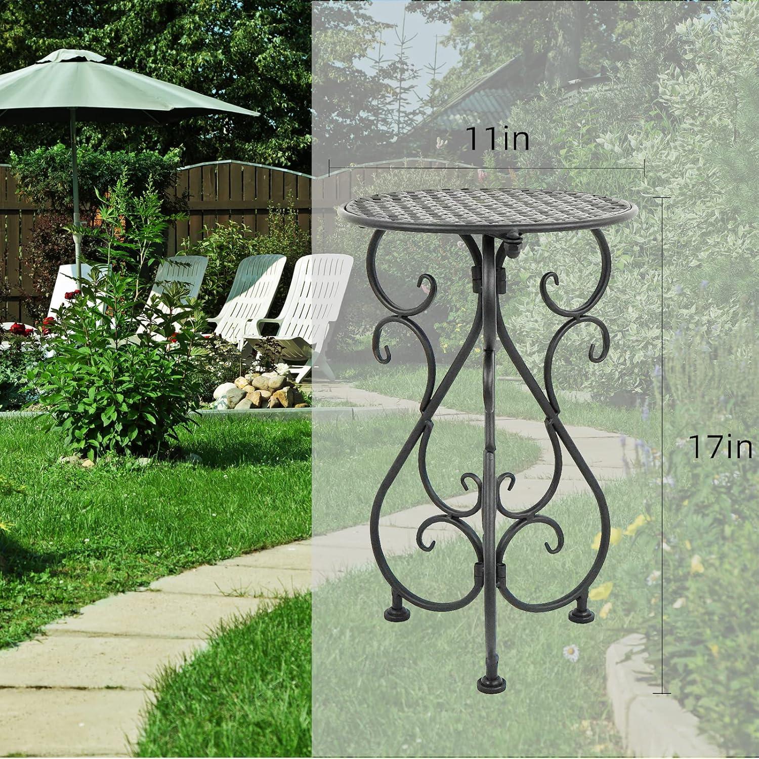 Black Iron 17" Tall Pedestal Plant Stand Set