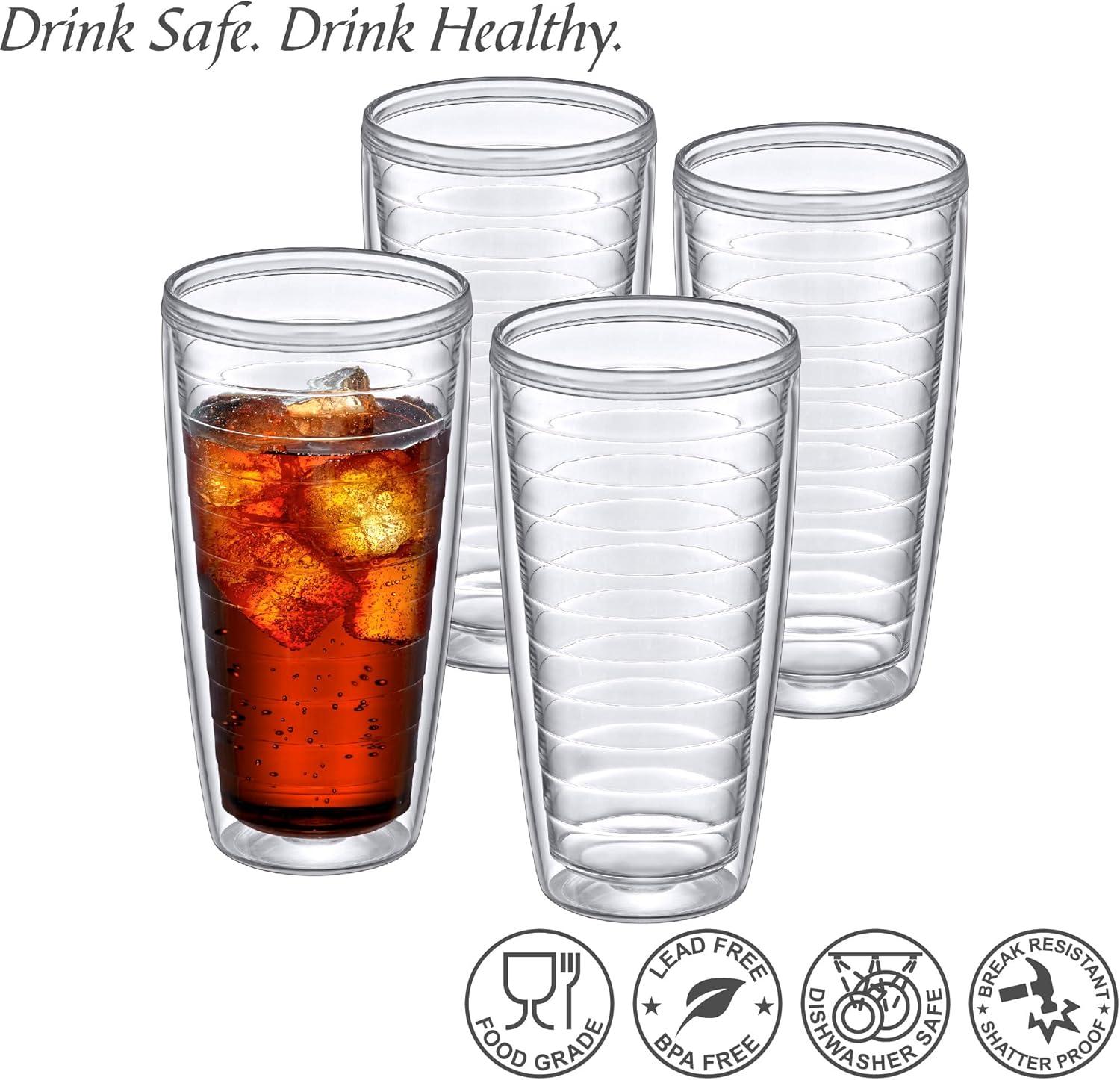 Amazing Abby - Alaska - 24-Ounce Insulated Plastic Tumblers (Set of 4), Double-Wall Plastic Drinking Glasses, All-Clear Reusable Plastic Cups, BPA-Free, Shatter-Proof, Dishwasher-Safe