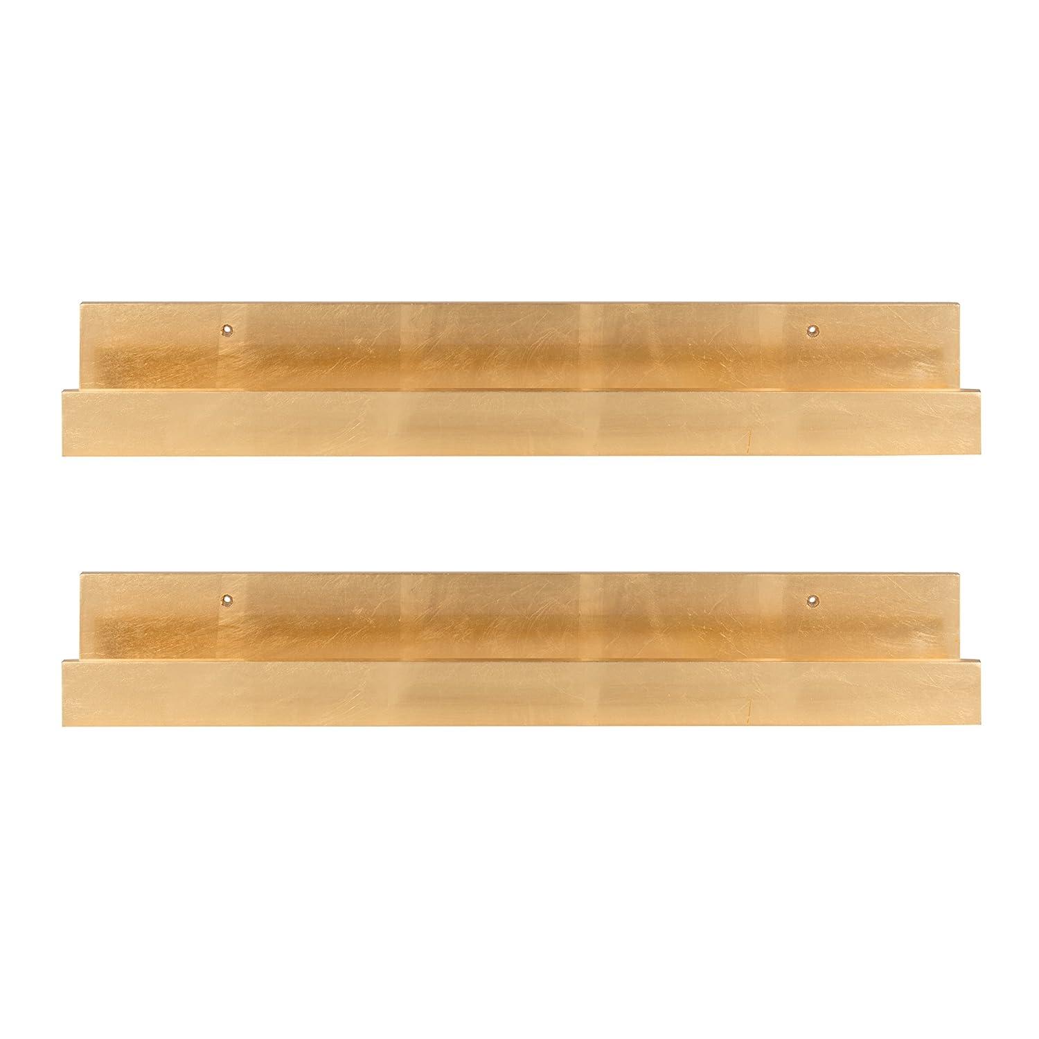 Kate and Laurel Rectangle Floating Shelves, 24", Gold