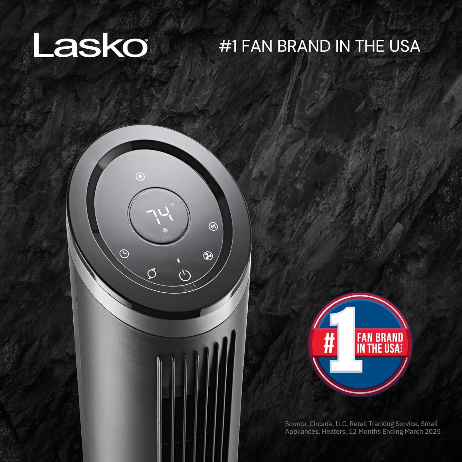 Lasko Apex 42" Oscillating Tower Fan with 6-Speeds, 12-Hr Timer, High Velocity, Remote Control, Black