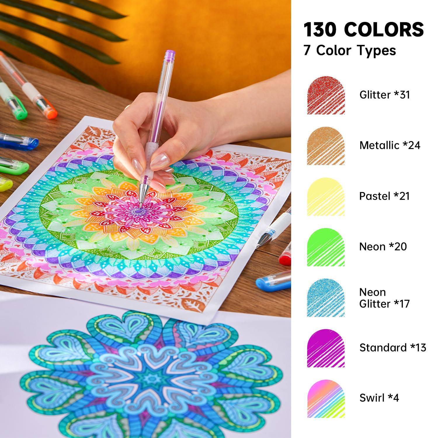 Shuttle Art 260 Pack Gel Pens Set 220% Ink Gel Pen for Adult Coloring Books Art Markers 130 Colored Gel Pens Plus 130 Refills