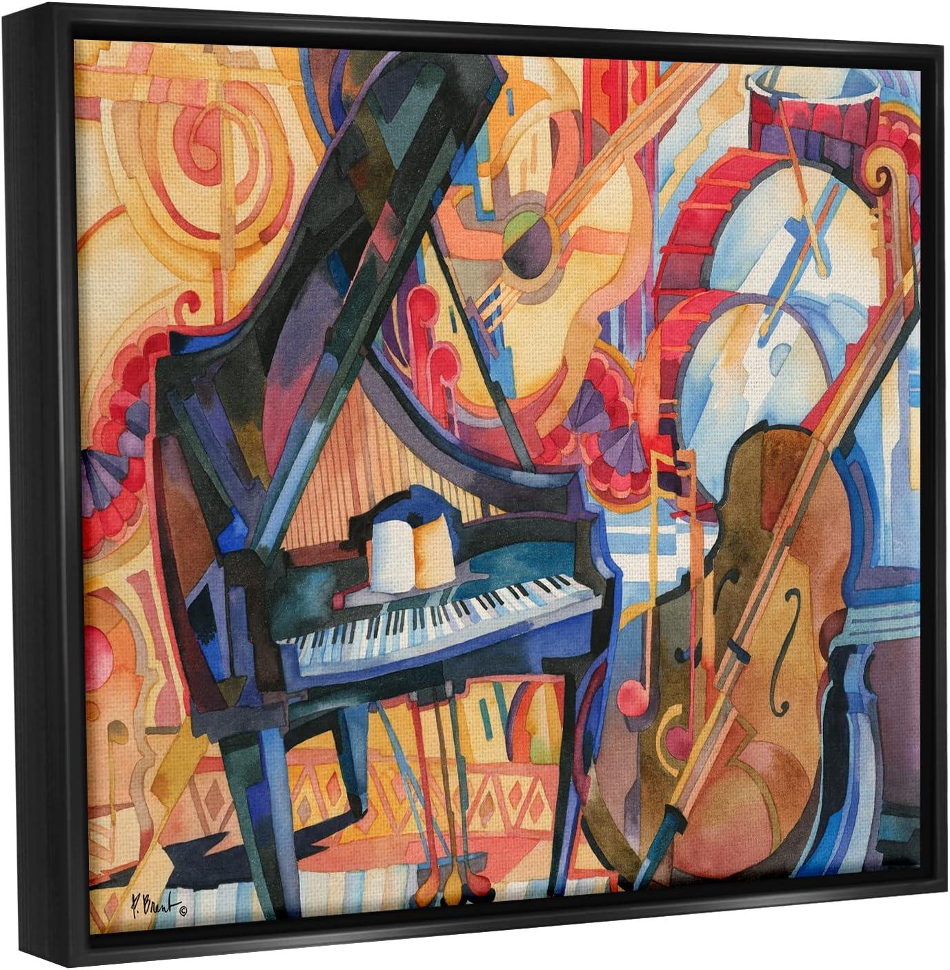 Stupell Industries Big City Music Piano Cubism Painting Jet Black Floating Framed Canvas Print Wall Art, Design by Paul Brent