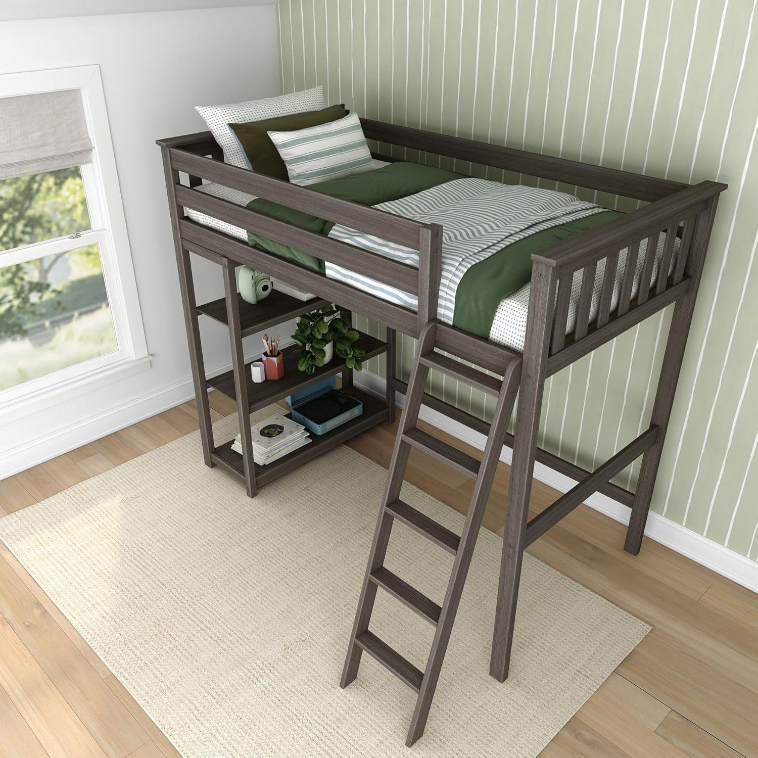 Forbes Twin Pine Loft Bed with Shelves