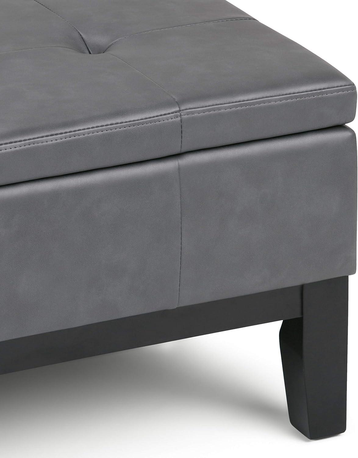 Simpli Home Dover 36"W Upholstered Square Coffee Table Storage Ottoman with Split Tufted Lift Top