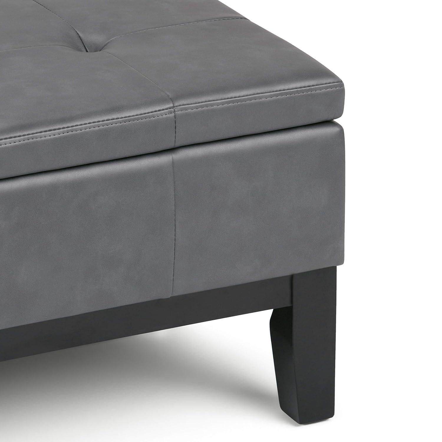 Simpli Home Dover 36"W Upholstered Square Coffee Table Storage Ottoman with Split Tufted Lift Top