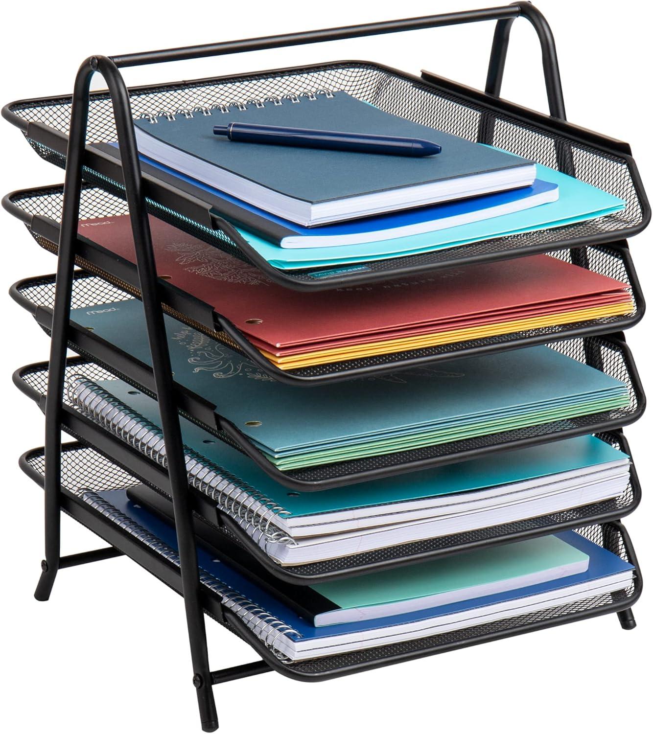 5-Tier Paper Tray, Desktop Organizer, File Storage, Office, Metal, 11.75"L x 14"W x 14.5"H