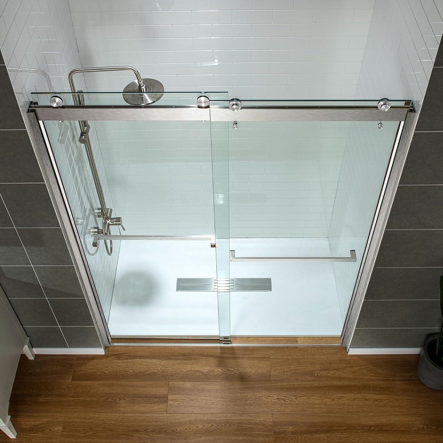 WoodBridge 56-60x76" Double Sliding Shower Door with 3/8" Thickened Upgrade Tempered Glass | Stainless Steel Hardware | Safe, Explosion-Resistant, Clear & Stylish, Sturdy & Durable  SDD6076-B