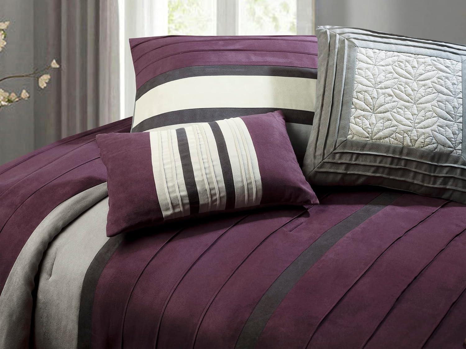 Elegant Comfort 12-Piece Bed-in-a-Bag, Cirena Microsuede Comforter Collection with 6-Piece Sheet Set, Smart Pockets and Decorative Pillows, All Season Bedding, 12PC Cirena, King, Purple