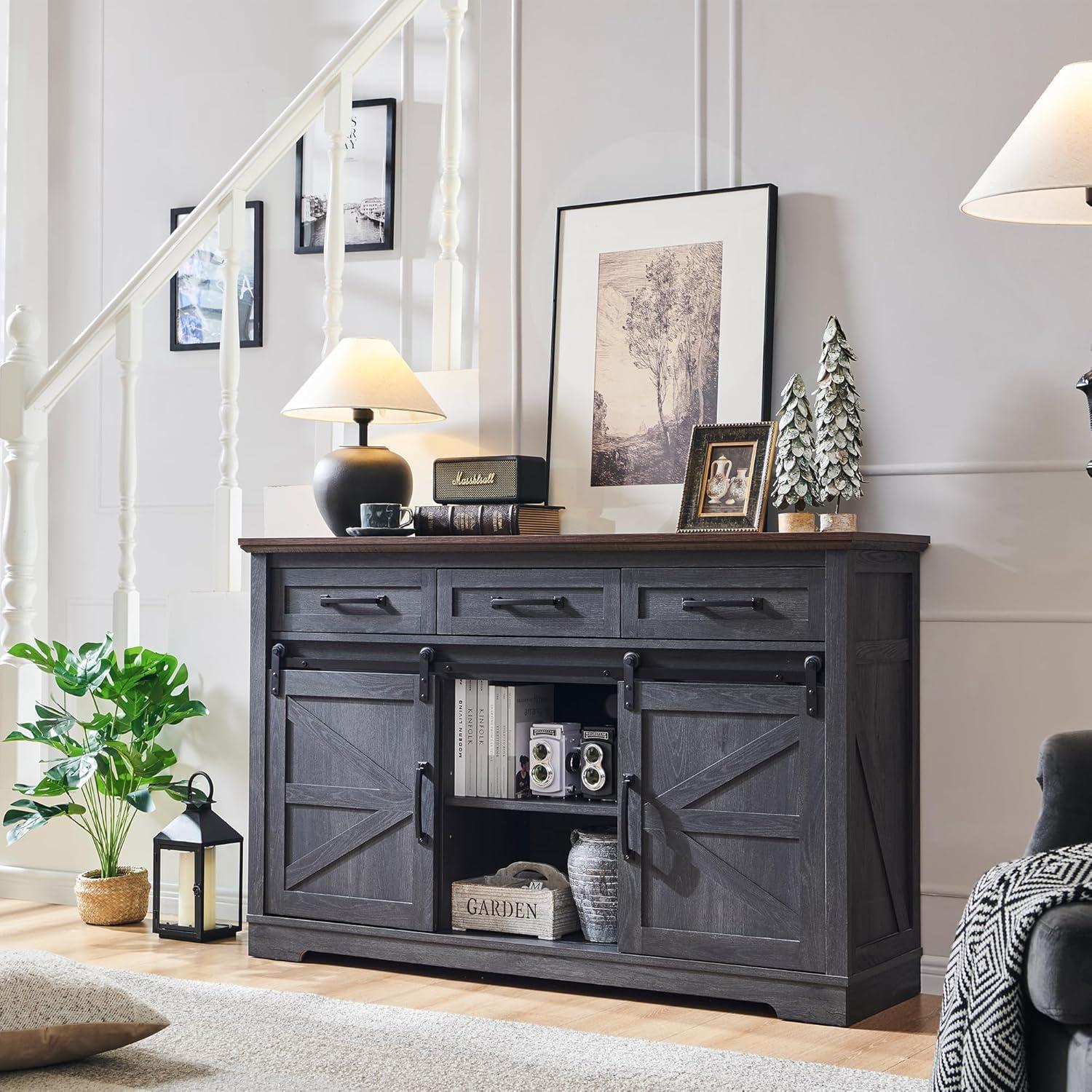 SinCiDo Buffet Cabinet with Storage, 34" Tall Wooden Arched Sideboard Cabinet with/Adjustable Shelf, Fluted Accent Cabinet for Dining Room, Kitchen