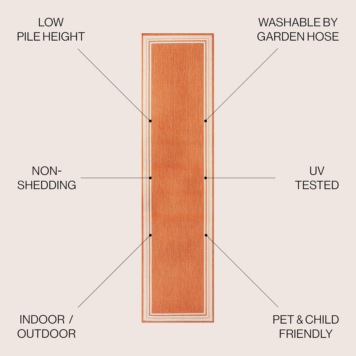 2' x 8' James Modern Border Stripe Indoor/Outdoor Runner Rug, Orange/Cream - JONATHAN Y