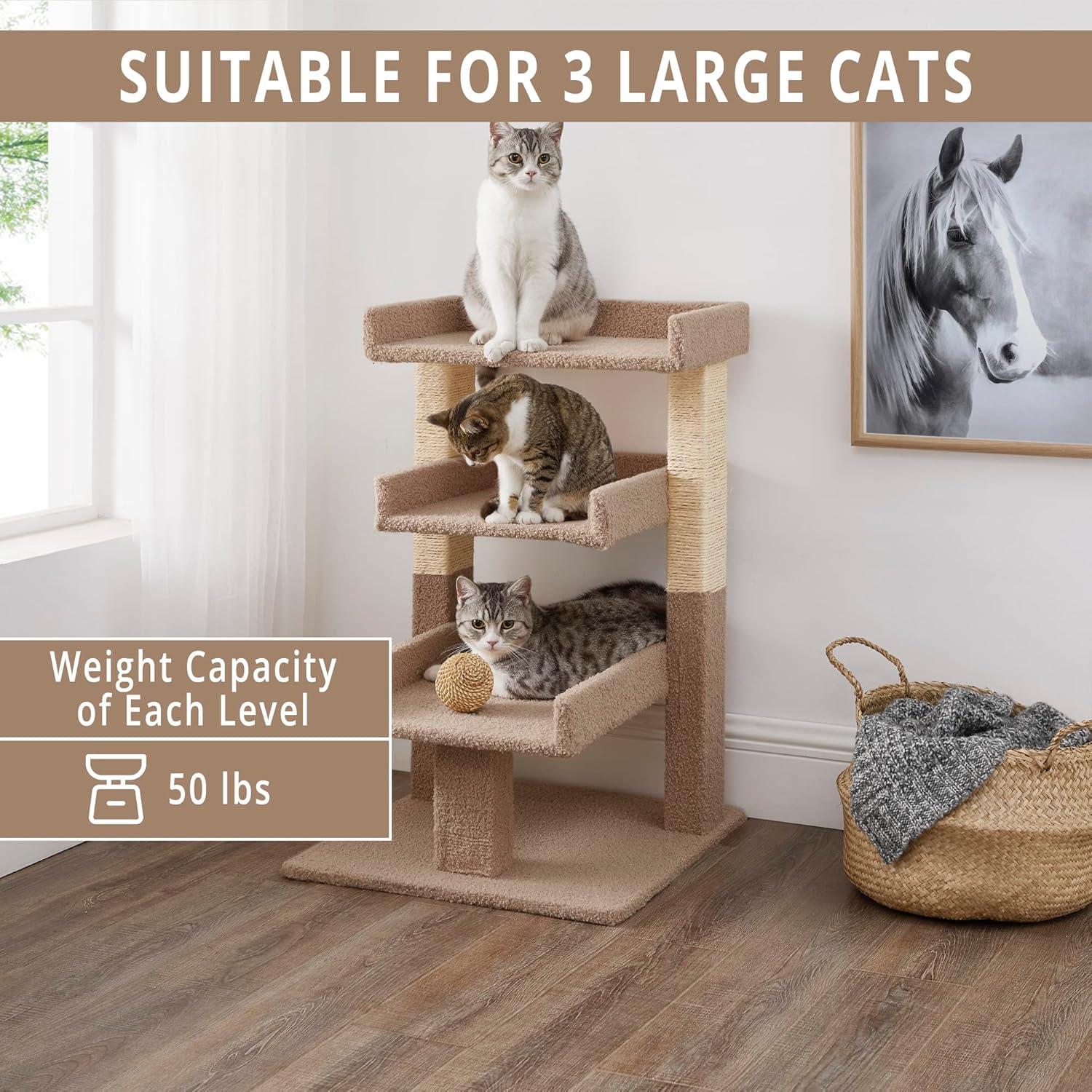 Nala 3-Tier Cat Tree Tower for Indoor Cats – Large Cat Tower & Cat Condo for Large Cats | Cat Tree House & Cat Castle for Multi-Cat Homes - Beige