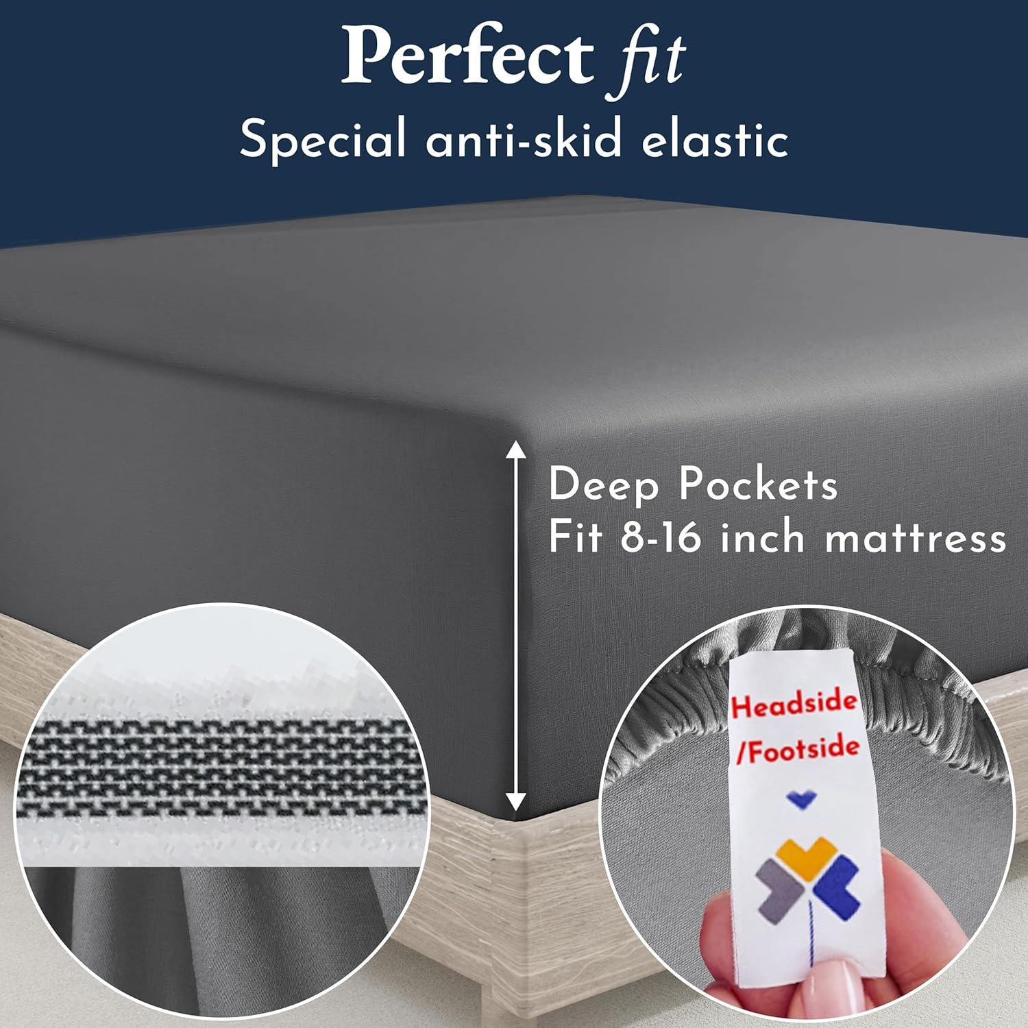 California Design Den Certified 100% Egyptian Cotton Queen Sheets Set, Cotton Bed Sheets, 4 Piece Bedding Sheets & Pillowcases Set, Charcoal Grey