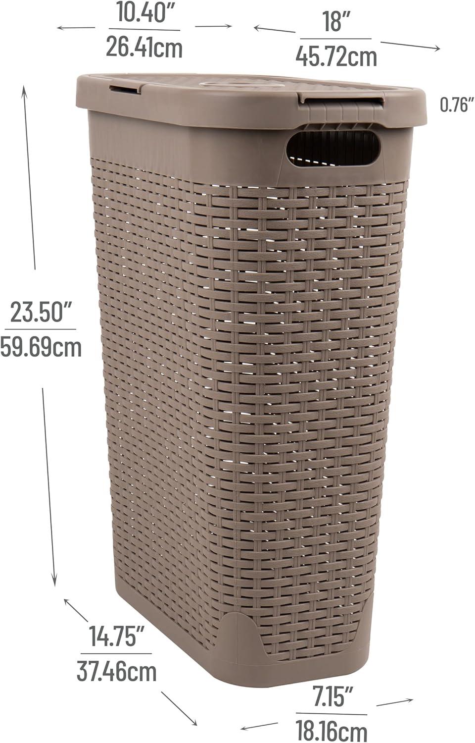 Mind Reader Mind Reader 40L Slim Laundry Hamper, Clothes Basket, Lid, Wicker Design, Plastic