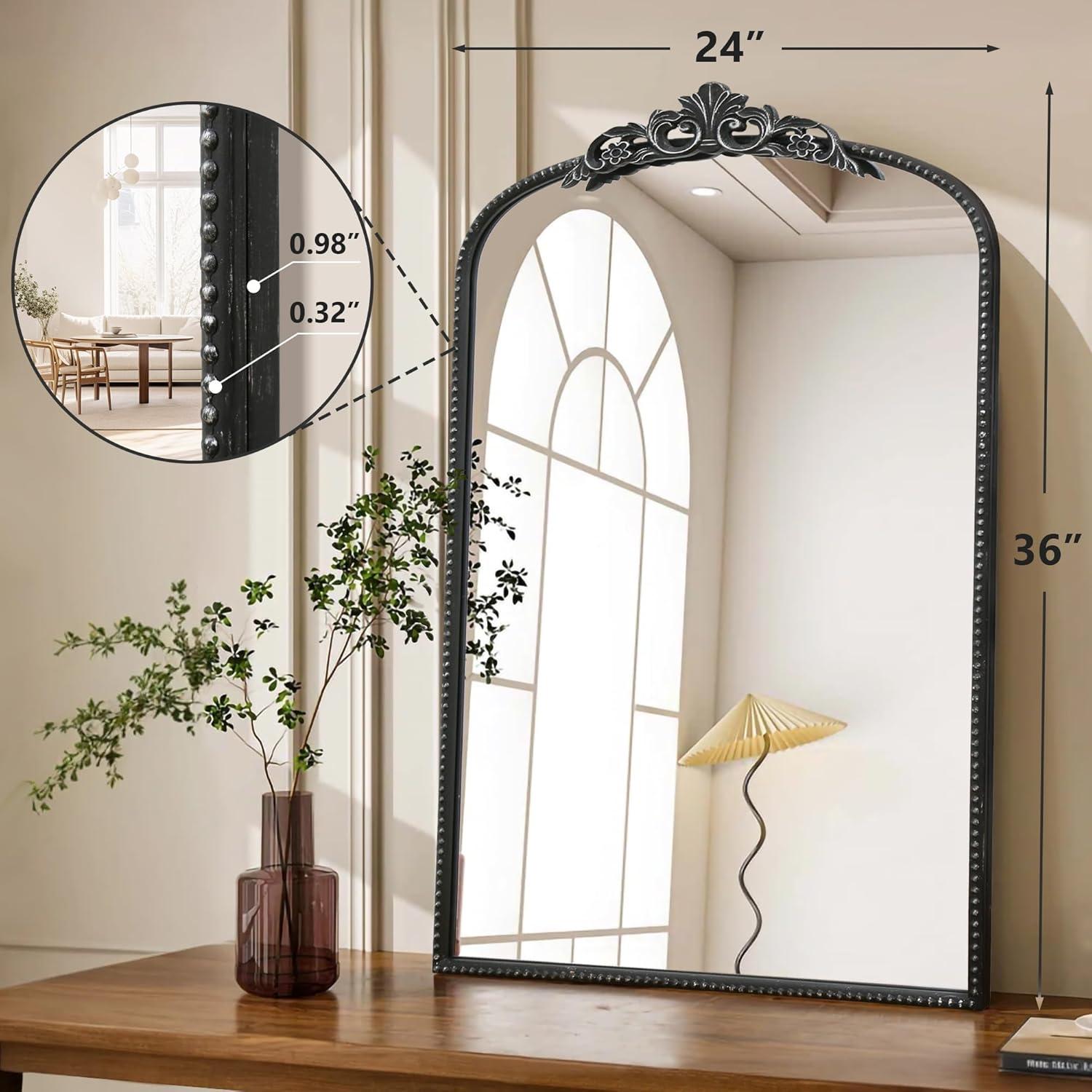 Micasso Black Vintage Wall Mirror, 24x36 Inches Black Decorative Mounted Traditional Arched Mirror for Bathroom Bedroom Living Room, Entryway, Home Wall Decor