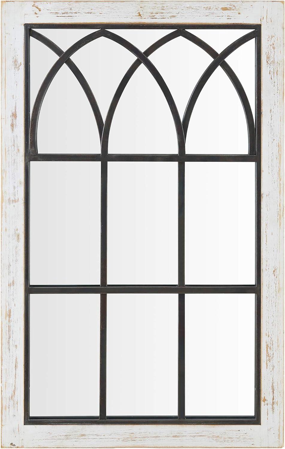 Distressed White Wood Rectangular Arch Wall Mirror