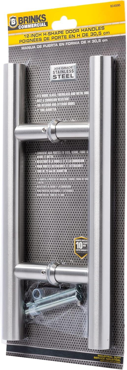 BRINKS Commercial - 12" 'H' Style Pull Door Handle, Satin Chrome Finish - Rust and Corrosion Resistant Door Handle