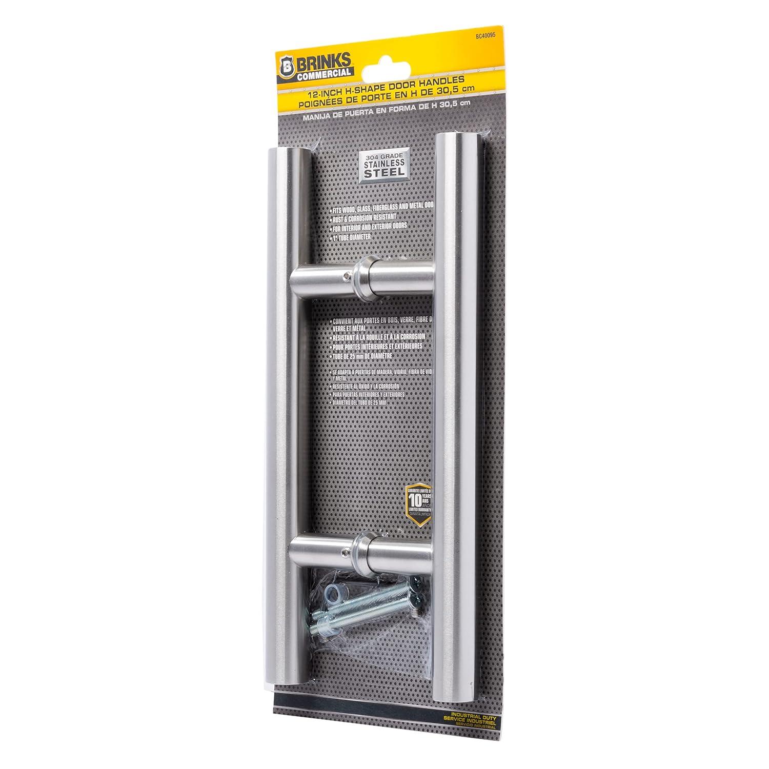 BRINKS Commercial - 12" 'H' Style Pull Door Handle, Satin Chrome Finish - Rust and Corrosion Resistant Door Handle